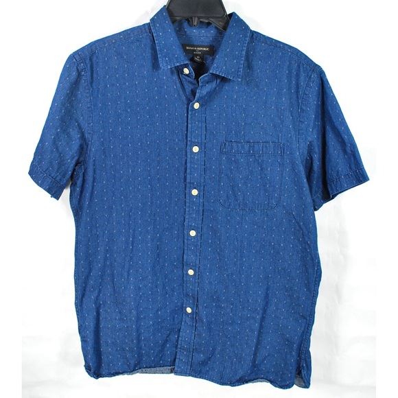 Banana Republic Dotted Denim Short Sleeve Shirt - Picture 1 of 5